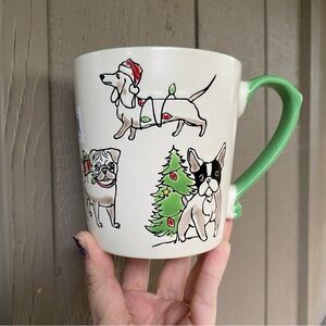 Dog-Themed Holiday Mug with Green Handle - Merry Woofmas